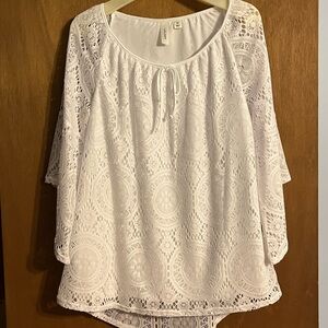 Tacera White Bell Sleeve Lace Blouse